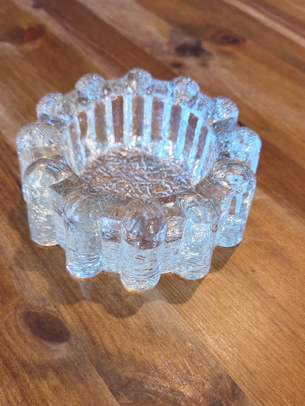 Mid-Century Pukeberg Textured Glass Ashtray Candle Holder -- Rare Vintage Item